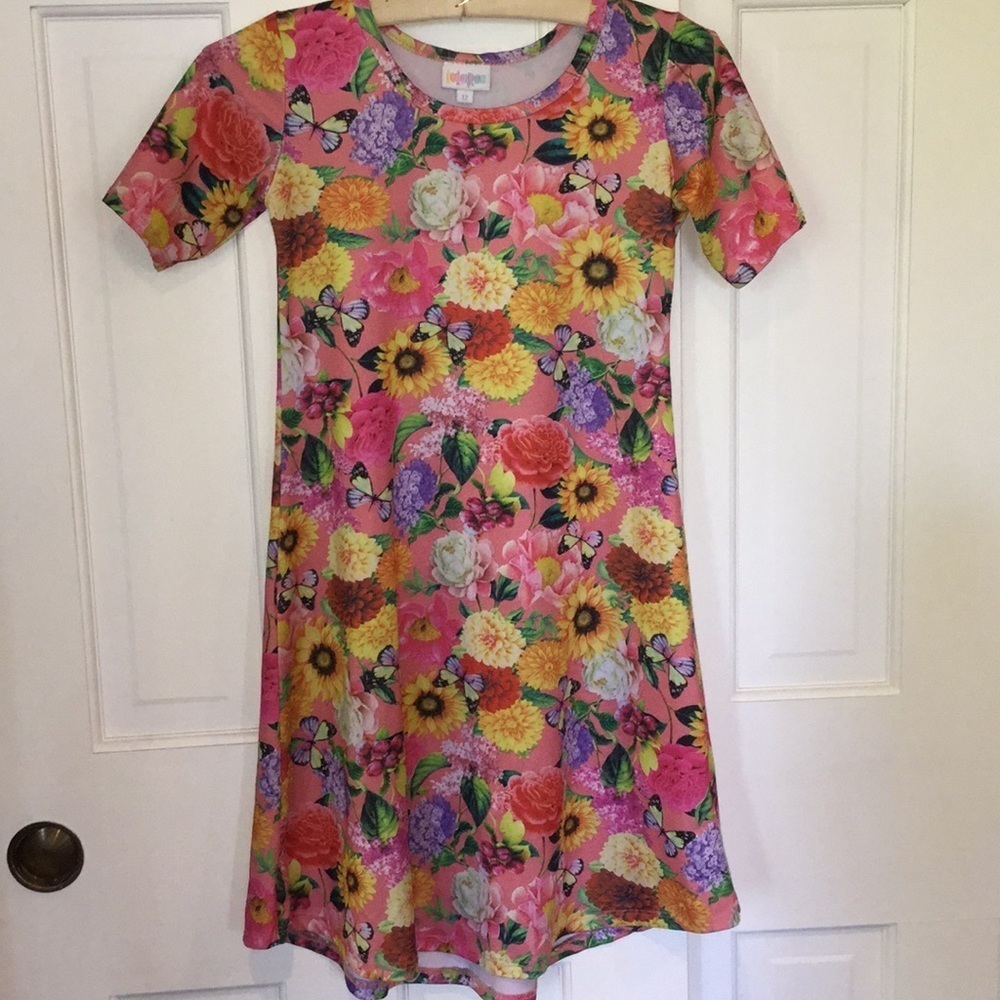 Lularoe girls dress floral, butterfly 12
